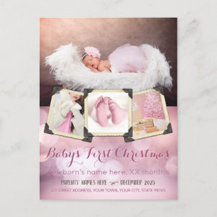Baby's eerste Instagram-kerstfoto's Girly Pink Feestdagenkaart
