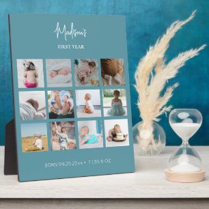 Baby's eerste jaar Foto collage geboorte Stats Blu Fotoplaat