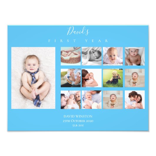 Baby's eerste jaar Foto Collage Keepomwille Boy Foto Afdruk (Voorkant)