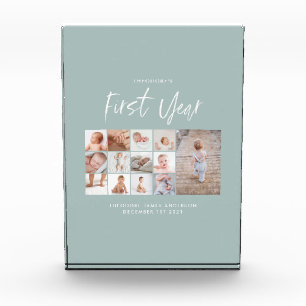 Baby's eerste jaar foto-inkuilschrift blauw fotoblokken