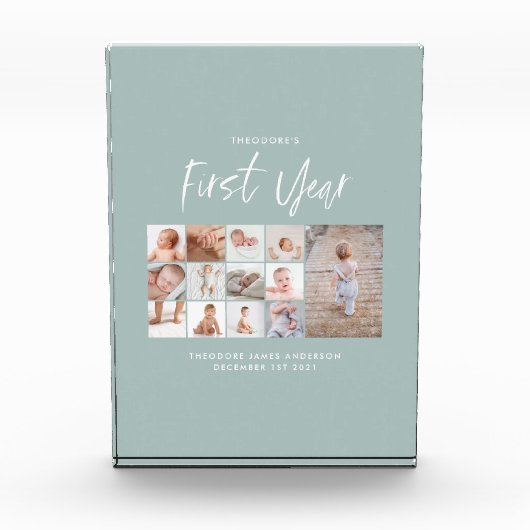 Baby's eerste jaar foto-inkuilschrift blauw fotoblokken (Voorkant)