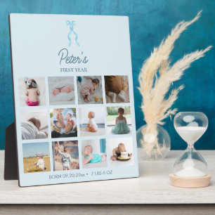 Baby's Eerste Jaar Foto's Geboorte Stats Blauwe St Fotoplaat