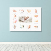 Baby's eerste jaar Hart Foto Keepslag Collage Canvas Afdruk (Insitu (Houten vloer))