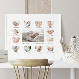 Baby's eerste jaar Hart Foto Keepslag Collage Poster