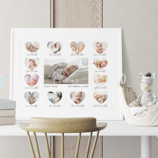 Baby's eerste jaar Hart Foto Keepslag Collage Poster
