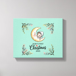 Baby's eerste kerst 2025  Maan & Baby Canvas Afdruk