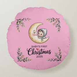 Baby's eerste kerst 2025  Maan & Baby Rond Kussen