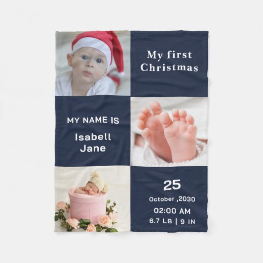 Baby's eerste kerst 3 foto's fleece deken (Voorkant)