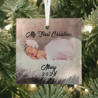 Baby's eerste kerst aangepaste naam aandenken foto glas ornament