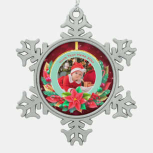 Baby's eerste kerst aangepaste naam foto aandenken tin sneeuwvlok ornament