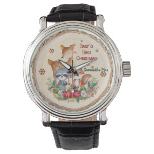 Baby's eerste kerst aangepaste naam Keepsake Horloge