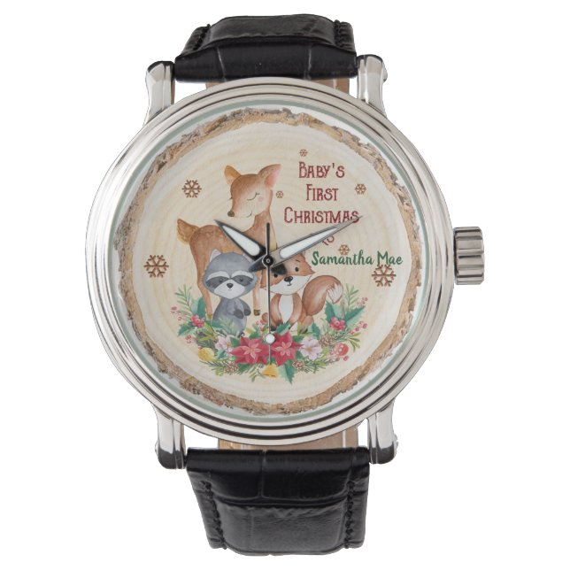 Baby's eerste kerst aangepaste naam Keepsake Horloge (Voorkant)