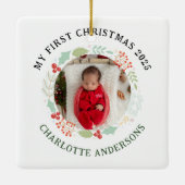 Baby's Eerste Kerst Aangepaste Naam Keramisch Ornament (Achterkant)