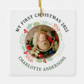 Baby's Eerste Kerst Aangepaste Naam Keramisch Ornament (Voorkant)
