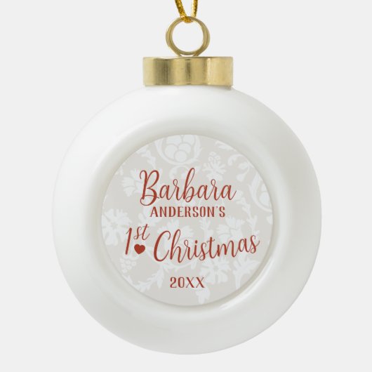 Baby's Eerste Kerst Aangepaste Naam Keramische Bal Ornament (Voorkant)
