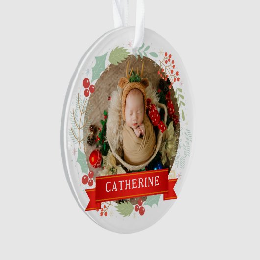 Baby's Eerste Kerst Aangepaste Naam Ornament (voorkant)