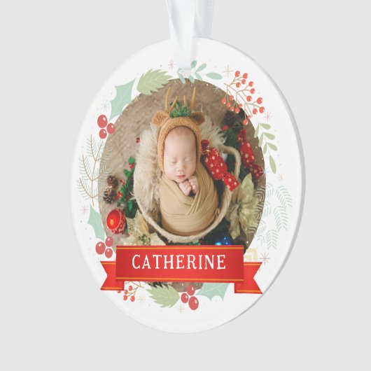 Baby's Eerste Kerst Aangepaste Naam Ornament (voorkant)