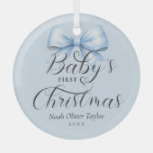 Baby's Eerste Kerst Blauwe Bow Keepsake Glas Ornament (Voorkant)