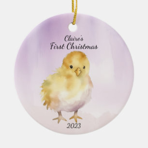 Baby's eerste kerst chick gepersonaliseerd keramisch ornament