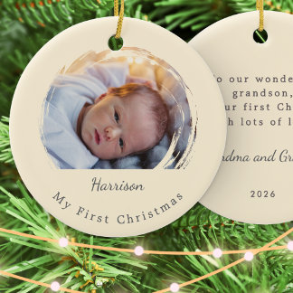 Baby's eerste kerst crème aangepaste foto aandenke keramisch ornament