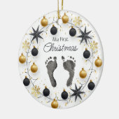 Baby's Eerste Kerst Custom Foot Prints Goud Keramisch Ornament