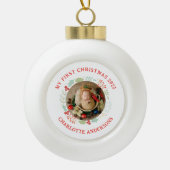 Baby's Eerste Kerst Custom Naam Foto Keramische Bal Ornament (Voorkant)