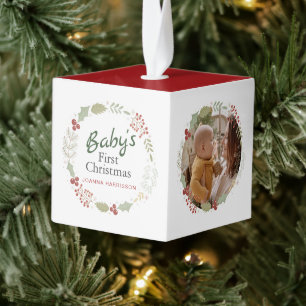 Baby's Eerste Kerst Custom Naam Foto Kubus Ornament