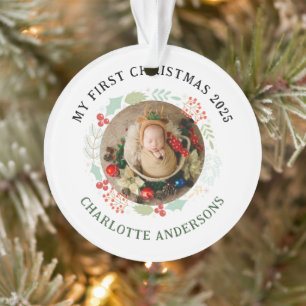 Baby's Eerste Kerst Custom Name 2 Foto Ornament