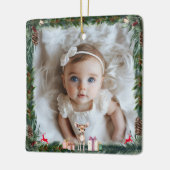 Baby's eerste kerst-foto-rendier keramisch ornament (Links)