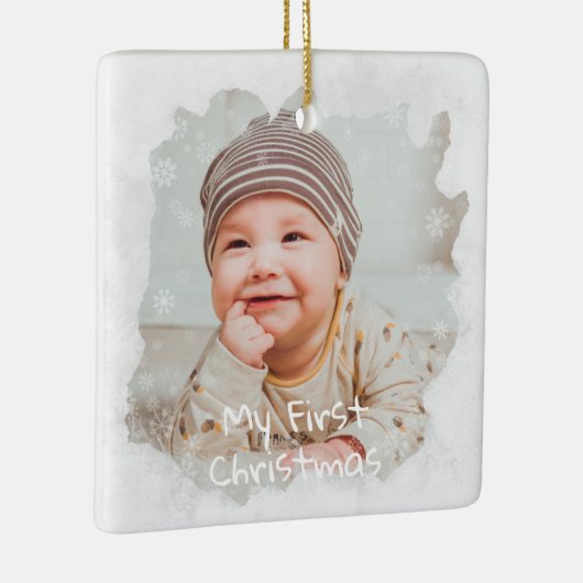 Baby's Eerste Kerst Frosted Glass Custom Foto Keramisch Ornament (Rechts)