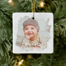 Baby's Eerste Kerst Frosted Glass Custom Foto Keramisch Ornament