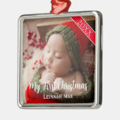 Baby's eerste kerst gepersonaliseerde foto aandenk metalen ornament (Links)