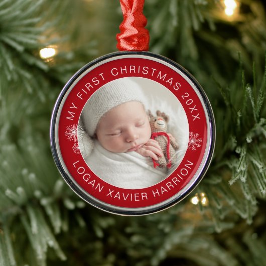 Baby's eerste kerst Keepsake foto Metalen Ornament (Boom)