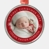 Baby's eerste kerst Keepsake foto Metalen Ornament (Voorkant)