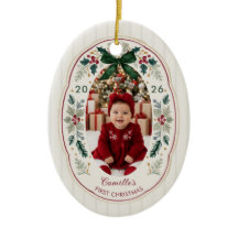 Baby's eerste kerst met hulst en strik foto-orname