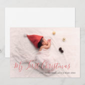 Baby's Eerste Kerst Red Script Familiefoto Feestdagenkaart (Voorkant / Achterkant)