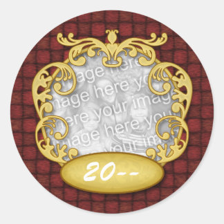 Baby's eerste kerst rode aangepaste foto ronde sticker