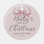 Baby's Eerste Kerst Roze Bow Keepsake Glas Ornament (Voorkant)