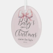 Baby's Eerste Kerst Roze Bow Keepsake Glas Ornament (Voorkant links)