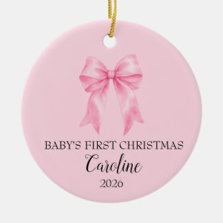 Baby's eerste kerst roze strik ornament