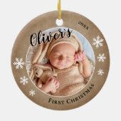 Baby's eerste kerst rustieke naam foto keramisch ornament (Achterkant)