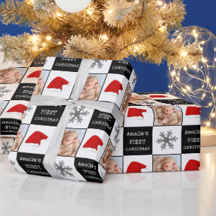 Baby's eerste kerst Santa-hoed Sneeuwvlok Foto Cadeaupapier