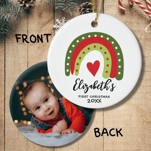 Baby's eerste kerst schattig regenboog hart keramisch ornament