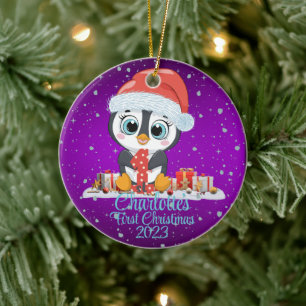 Baby's eerste kerst schattige pinguïn kerst pet keramisch ornament