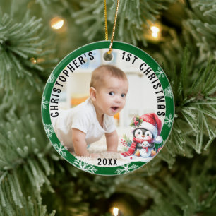 Baby's Eerste Kerst Schattigee Pinguïn Foto Keramisch Ornament