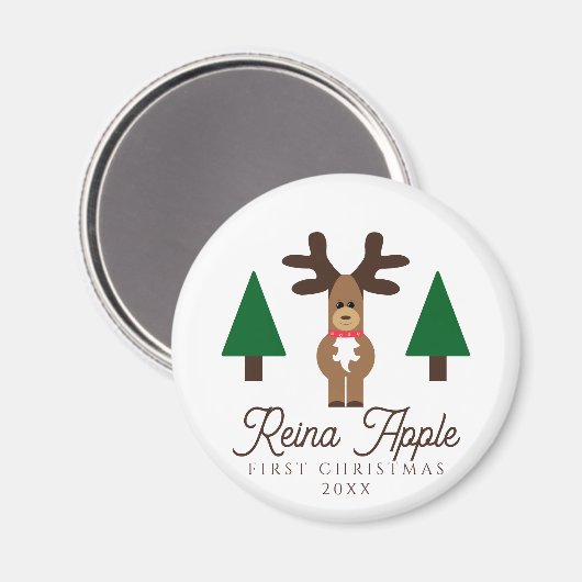 Baby's eerste kerst Schattigee rendiermagneet Magneet (Voorkant / Achterkant)