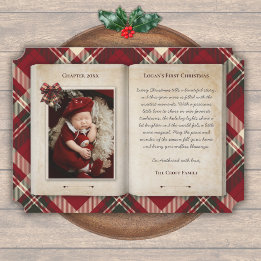 Baby's Eerste Kerst Verhaalboek Rode Plaid Foto Feestdagenkaart