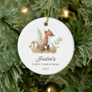 Baby's eerste kerst vos 2-zijdige foto keramisch ornament