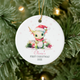 Baby's eerste kerst Waterverf Dragon Meisje Keramisch Ornament