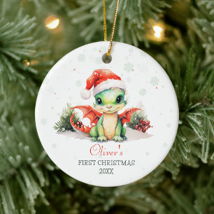 Baby's eerste kerst Waterverf Dragon naam Keramisch Ornament